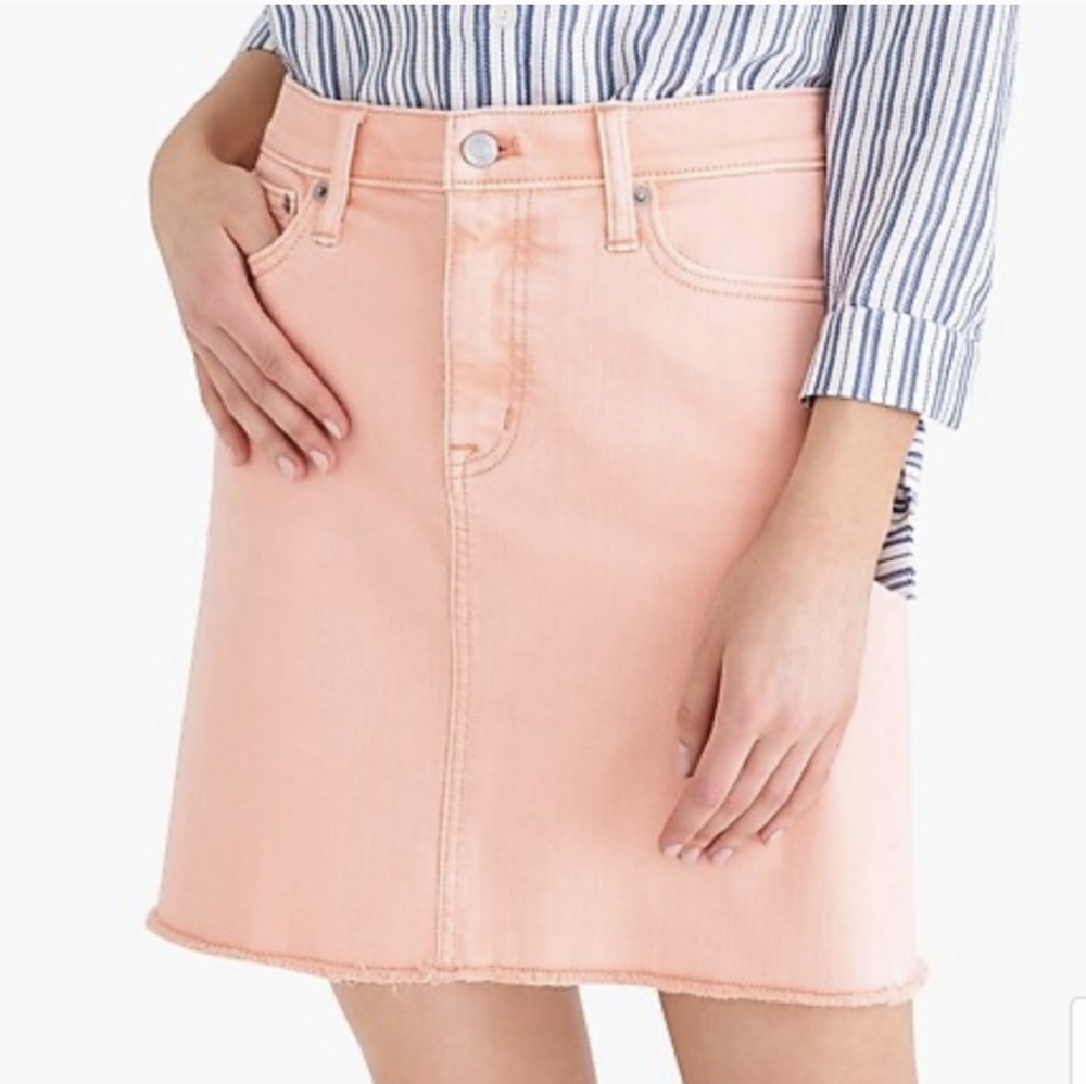 J CREW Garment-dyed Raw Edge Hem Pink Orange Serbert Color Denim Mini Skirt 0